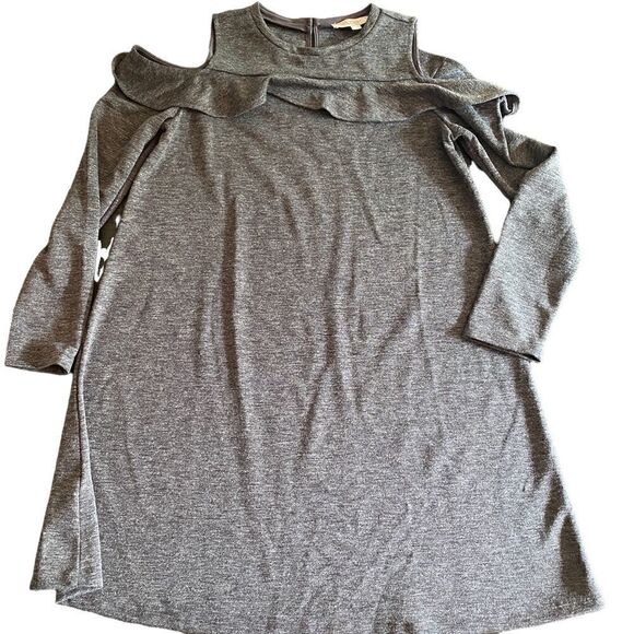 LOFT Dresses & Skirts - Loft NEW gray cold shoulder ruffle long sleeve tunic dress medium